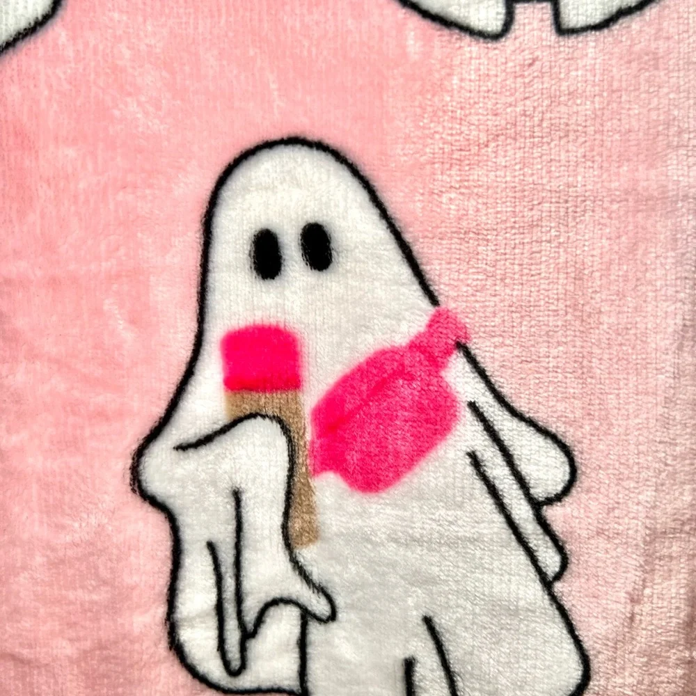 Halloween Cute Ghost Velvet Throw Blanket Ghostie w/Crossbody Bag & Coffee